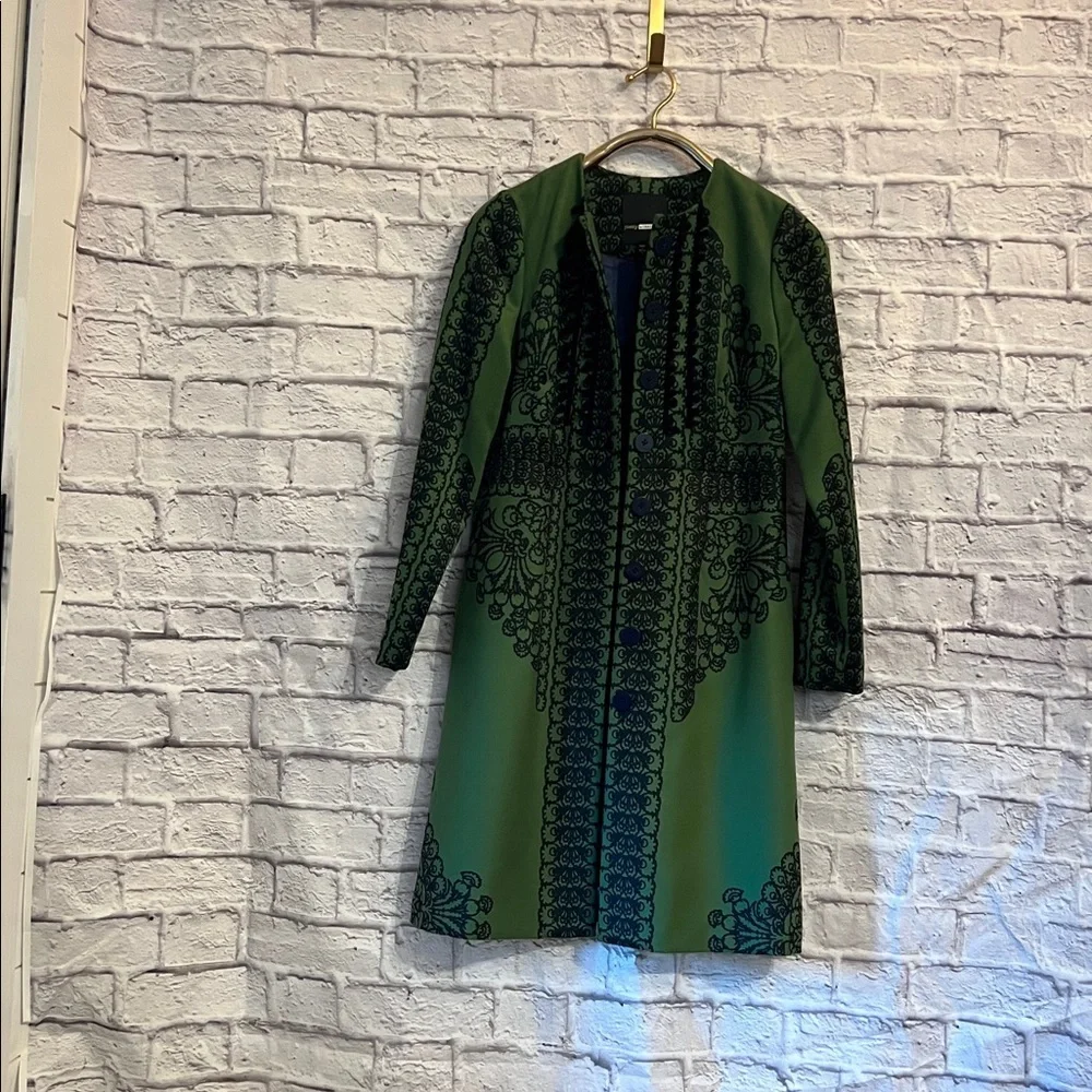 Plenty by Tracy Reese NWT size 4  button up Jacket. Green with navy  blue lining - Picture 2 of 14